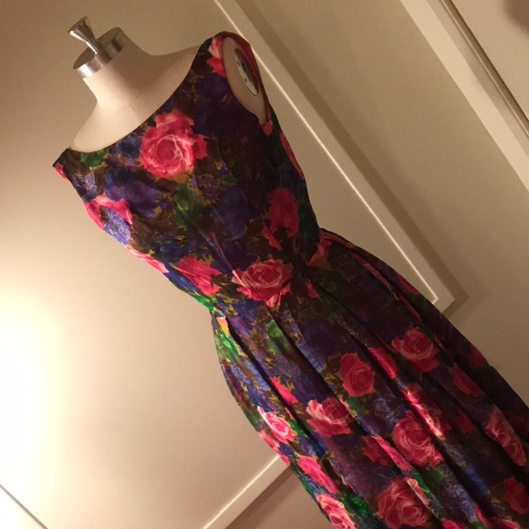 Homemade psychedelic 70s gown vintage dress sz4? - Picture 1 of 6